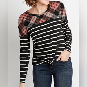 Maurices - 24/7 Plaid Stripe Blocked Football Tee - size M